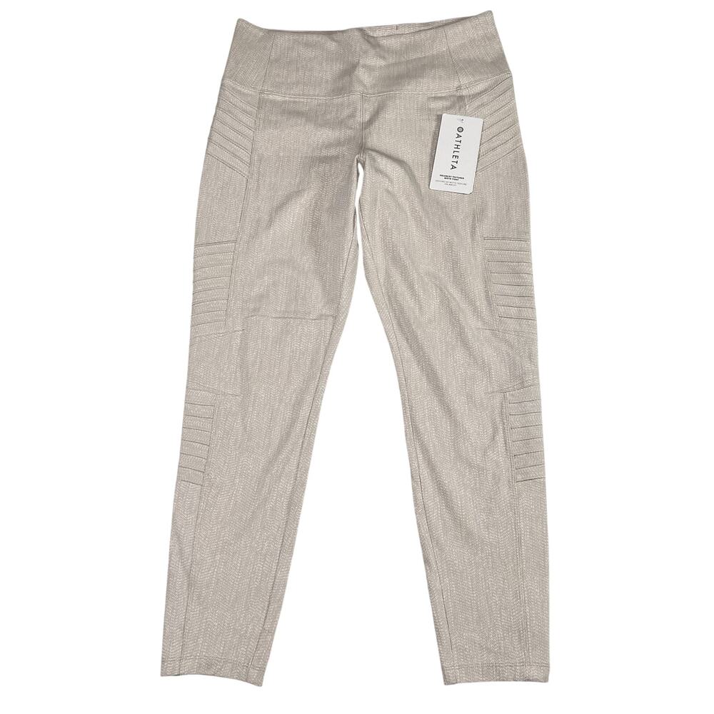 Athleta Delancey Textured Moto Leggings Womens Size L Beige Pants Zip Ankles NWT